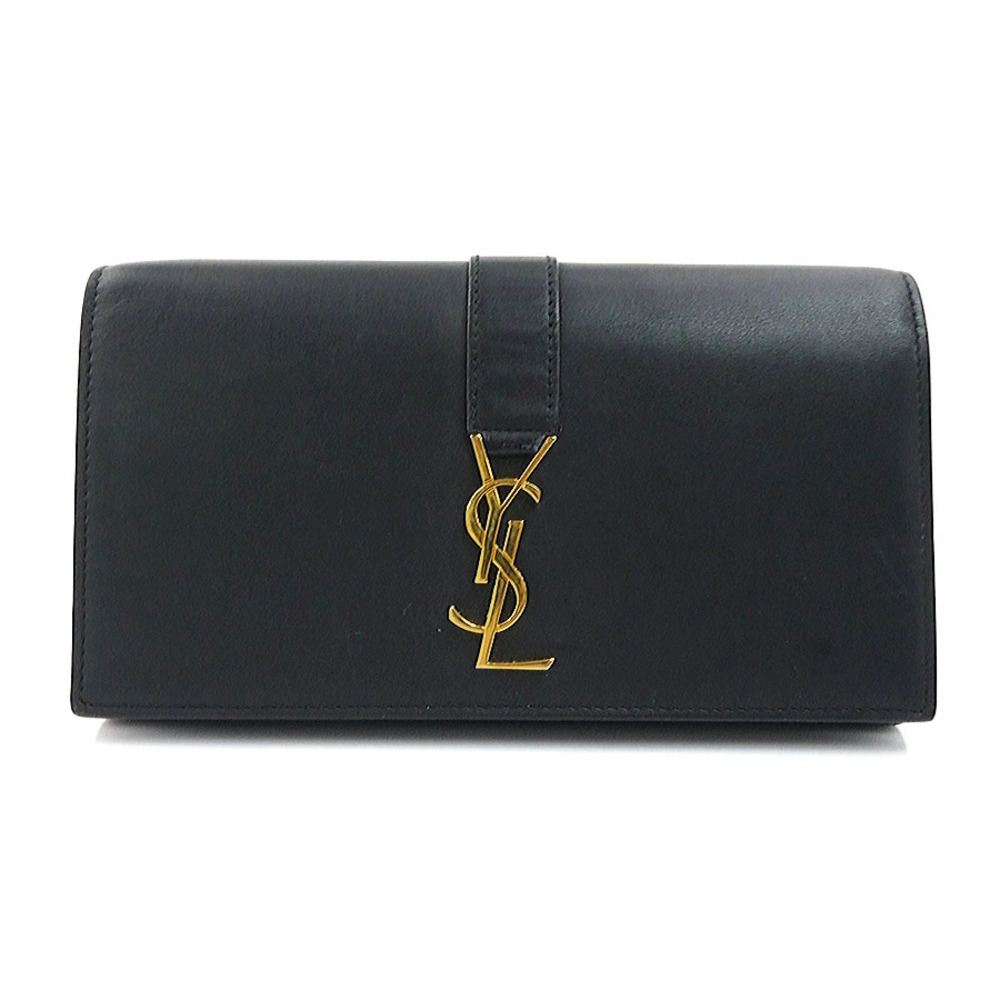 Saint Laurent Long Wallet Leather Black Gold